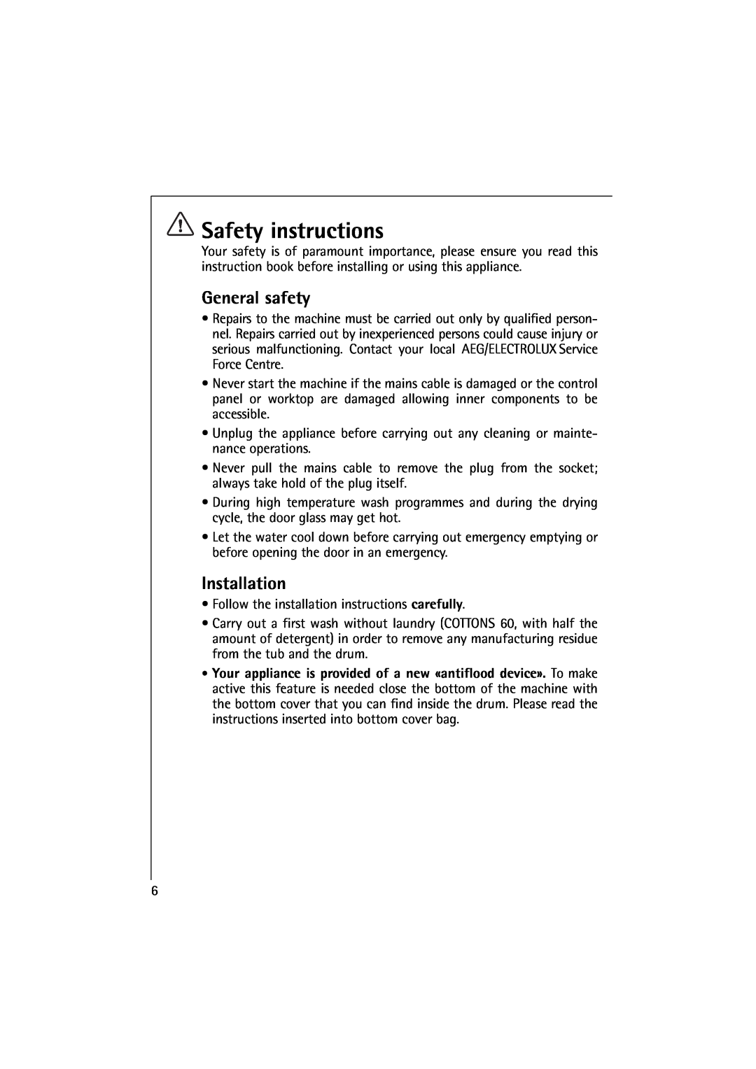 Electrolux 16830 manual Safety instructions, General safety, Installation 