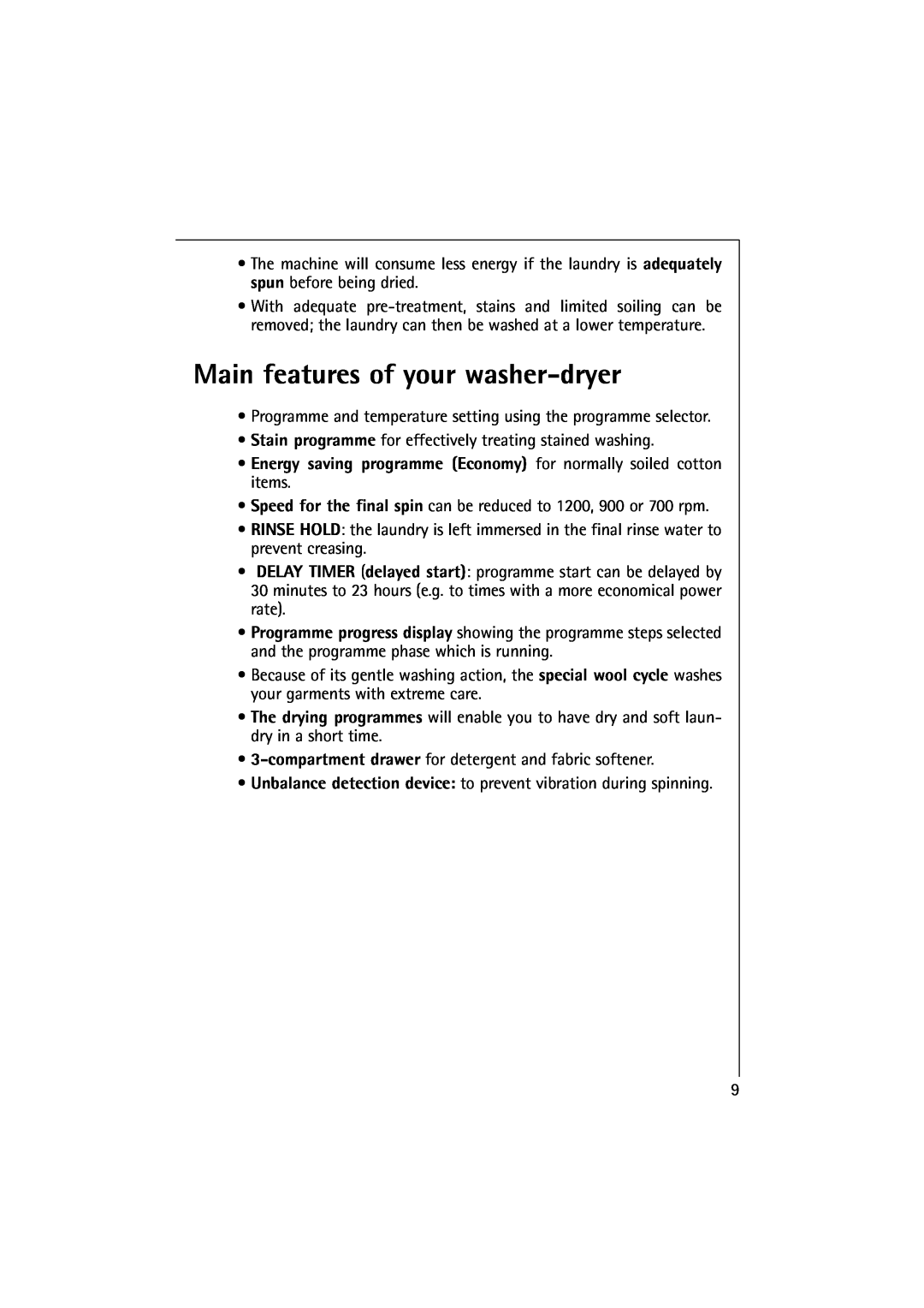 Electrolux 16830 manual Main features of your washer-dryer 