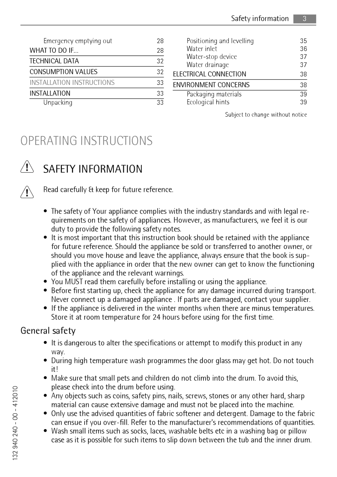 Electrolux 16850A user manual Safety Information, General safety, Safety information 