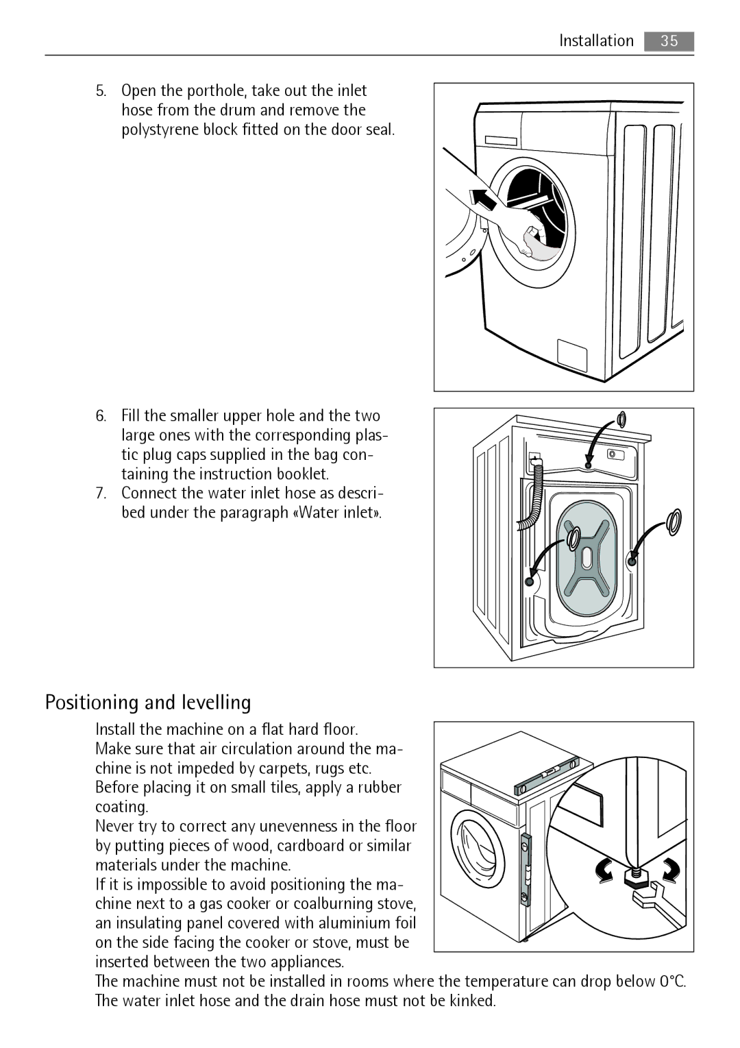 Electrolux 16850A user manual Positioning and levelling, Installation, An insulating panel covered with aluminium foil 