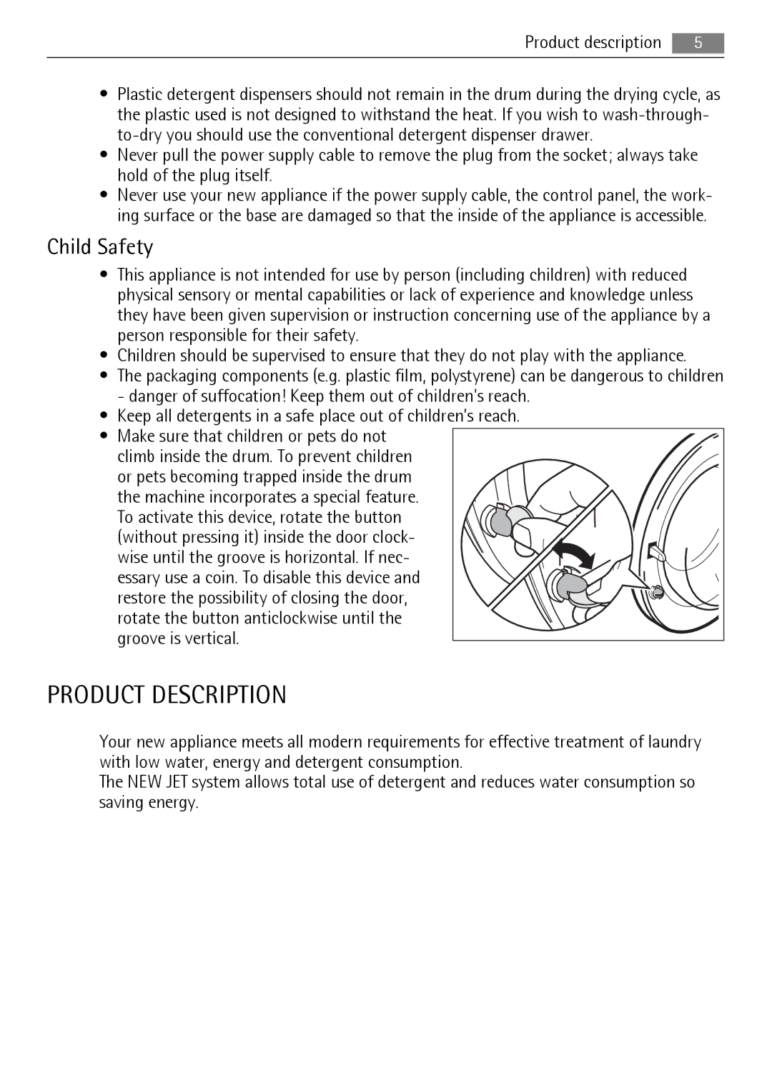 Electrolux 16850A user manual Product Description, Child Safety, Product description 