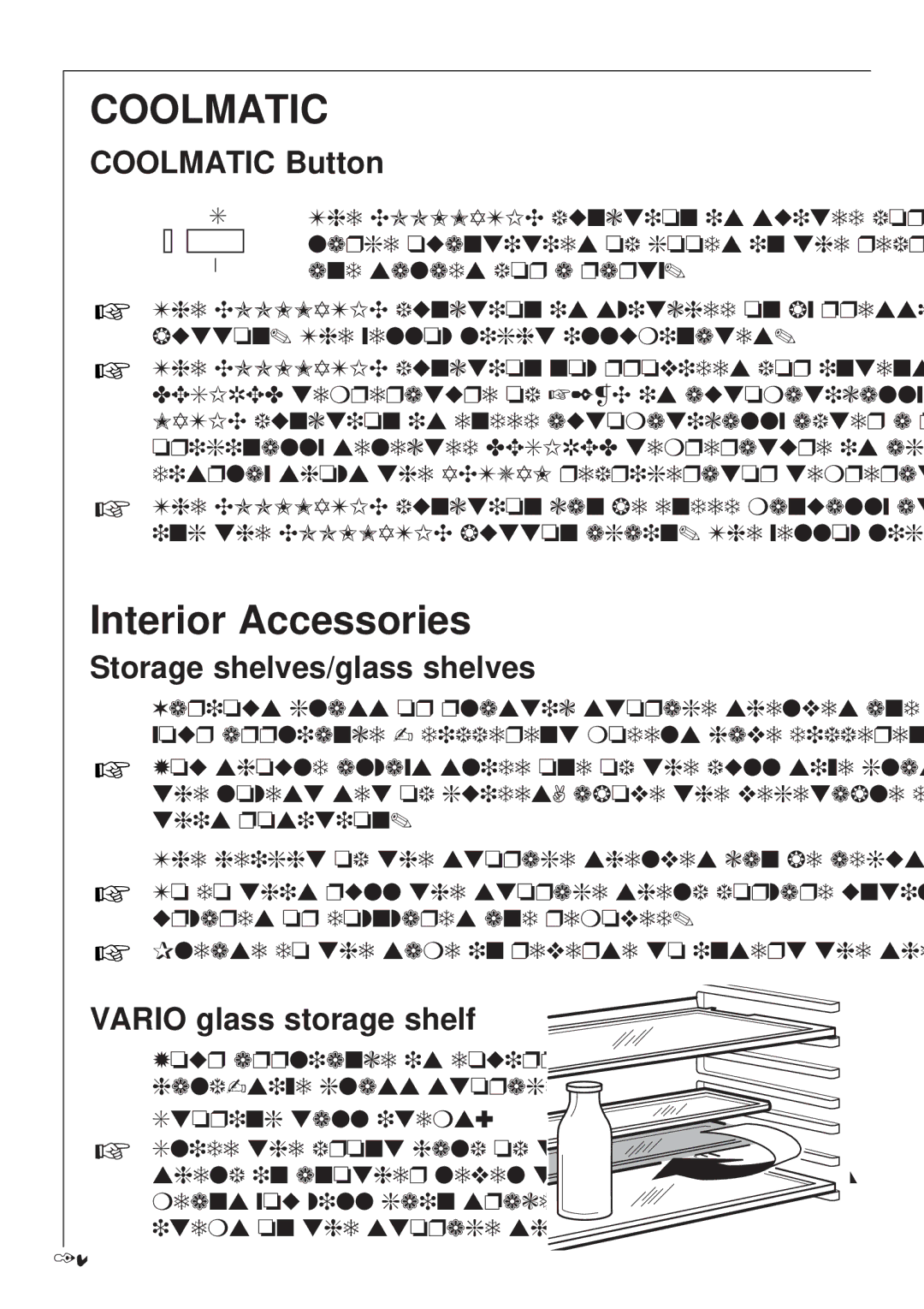 Electrolux 1688-7 TK Interior Accessories, Coolmatic Button, Storage shelves/glass shelves, Vario glass storage shelf 