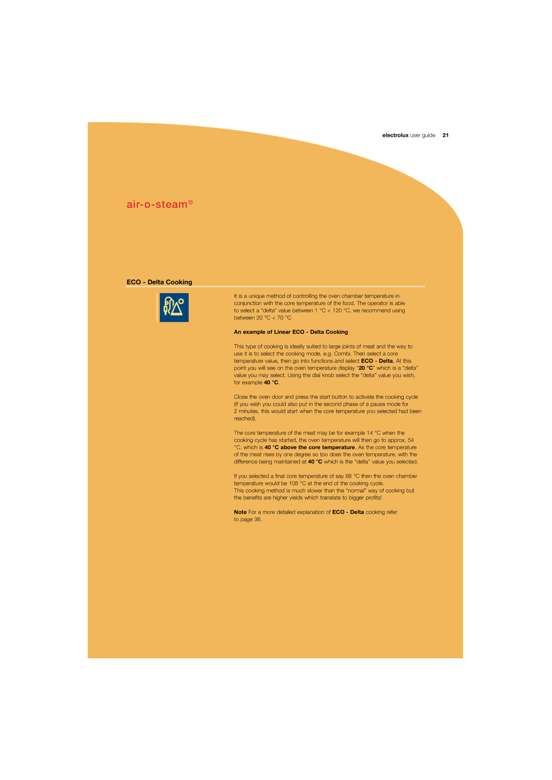 Electrolux 180 manual An example of Linear ECO Delta Cooking 