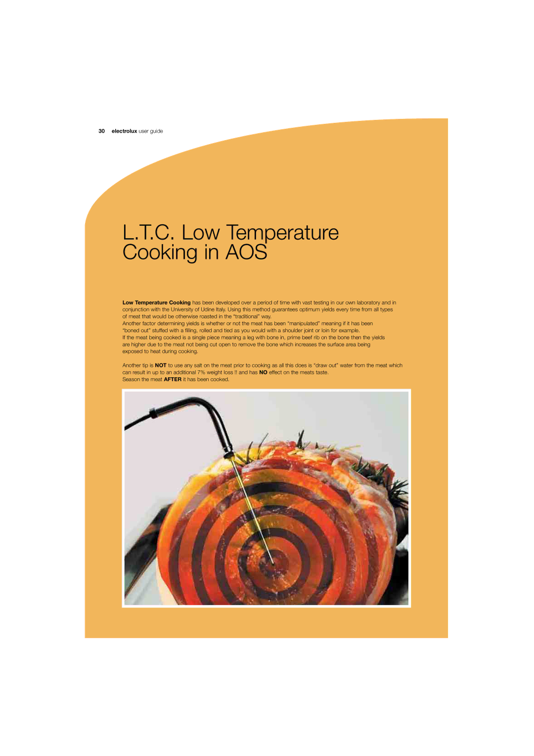 Electrolux 180 manual C. Low Temperature Cooking in AOS 