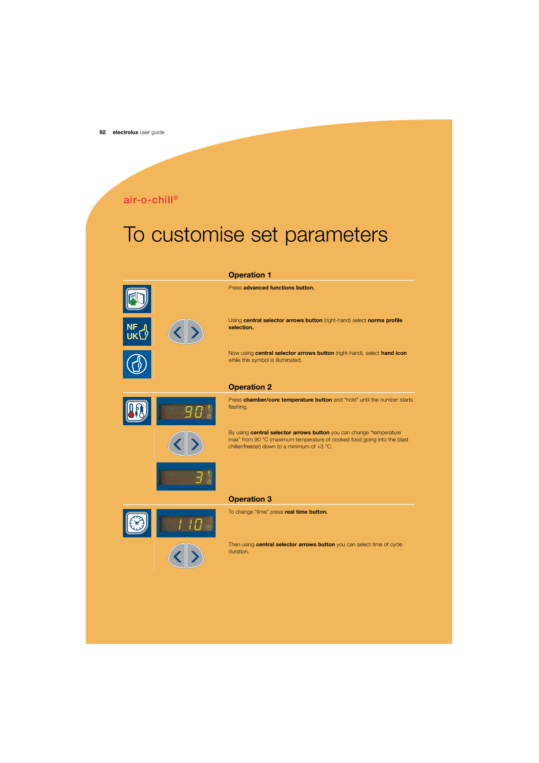 Electrolux 180 manual To customise set parameters 