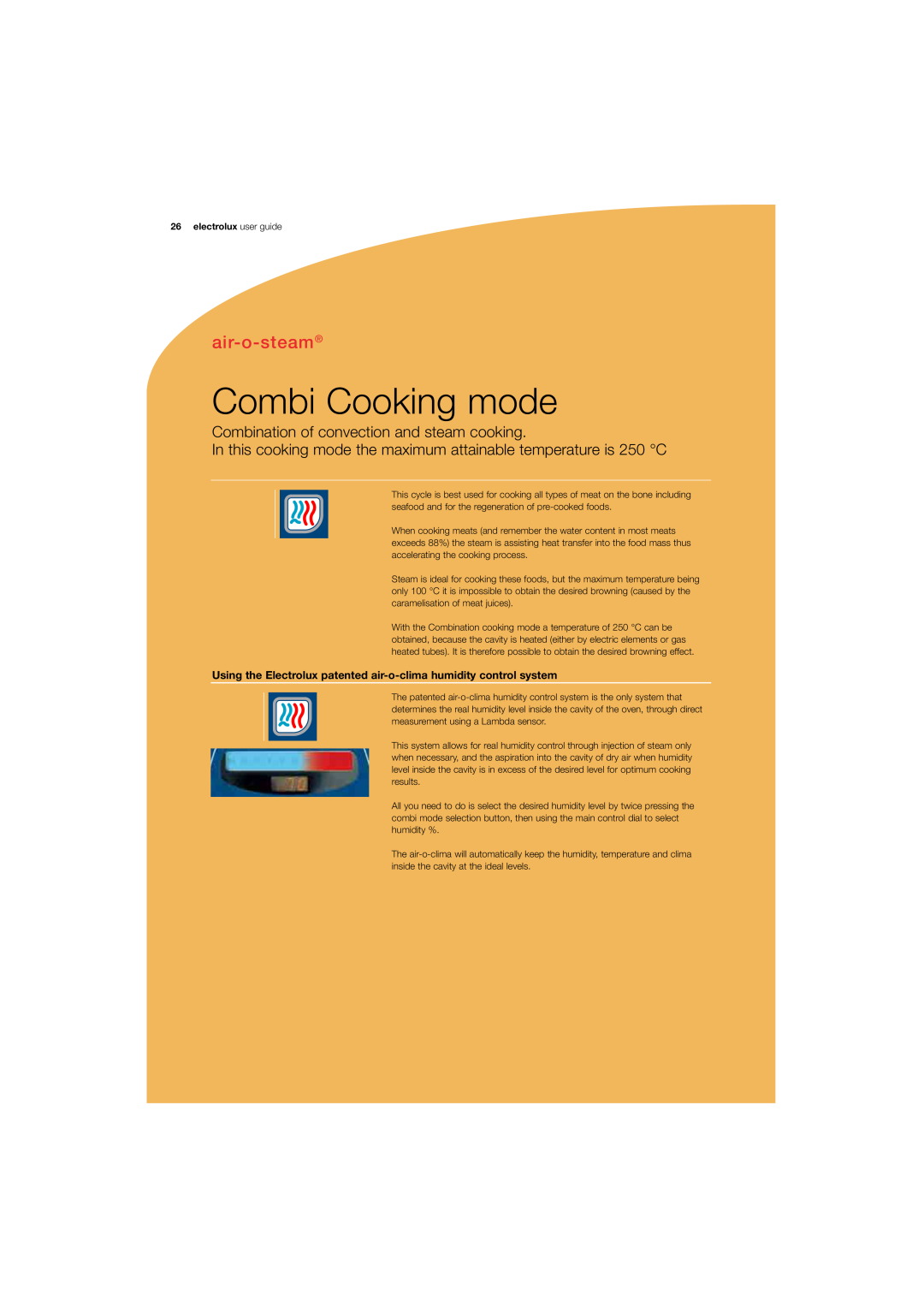 Electrolux 180 manual Combi Cooking mode, air-o-steam, Combination of convection and steam cooking, electrolux user guide 