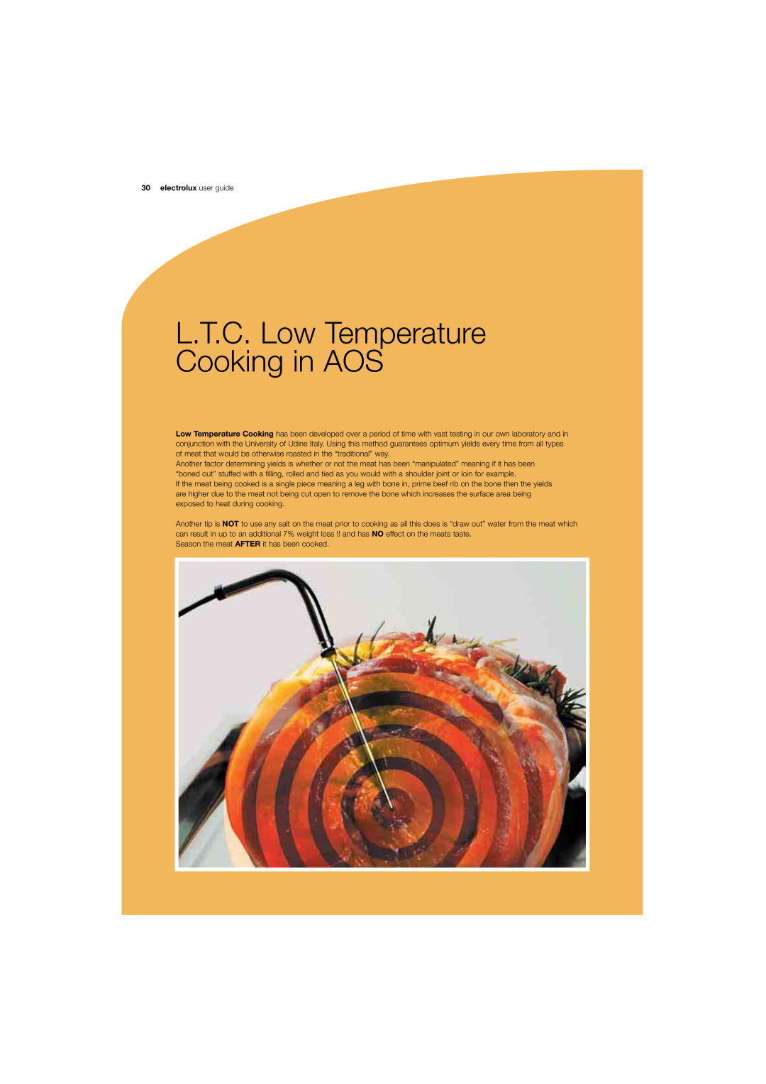 Electrolux 180 manual L.T.C. Low Temperature Cooking in AOS, electrolux user guide 
