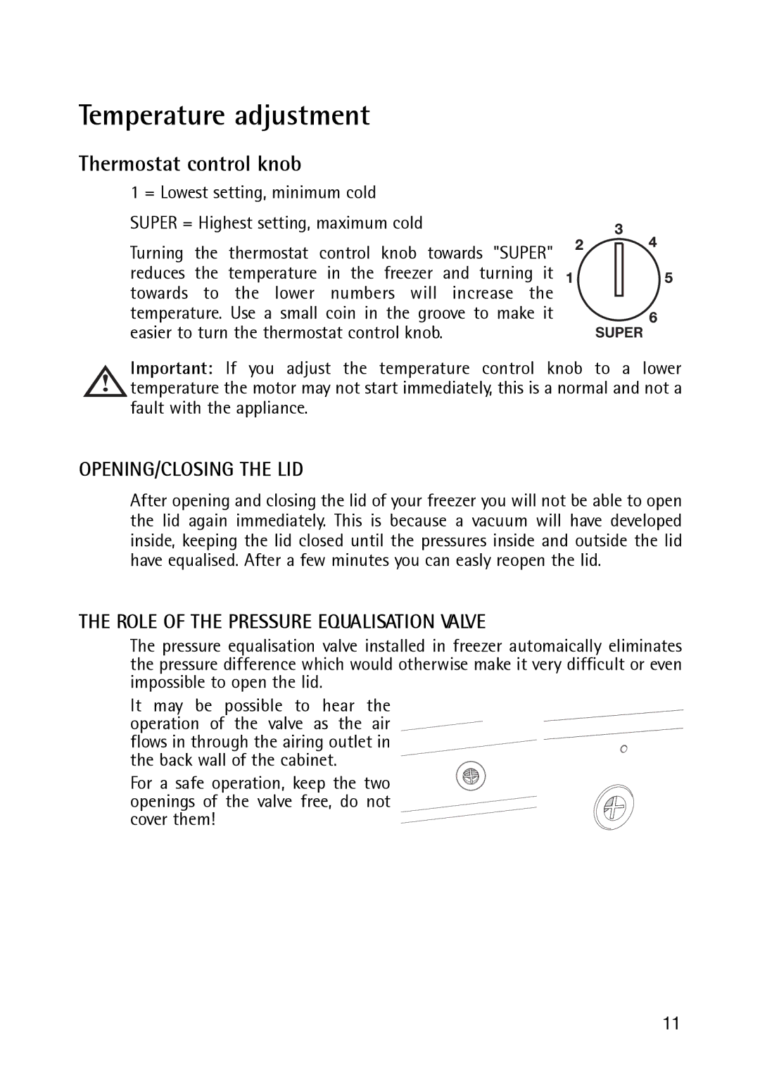 Electrolux 261 GT, 189 GT operating instructions Temperature adjustment, Thermostat control knob, OPENING/CLOSING the LID 