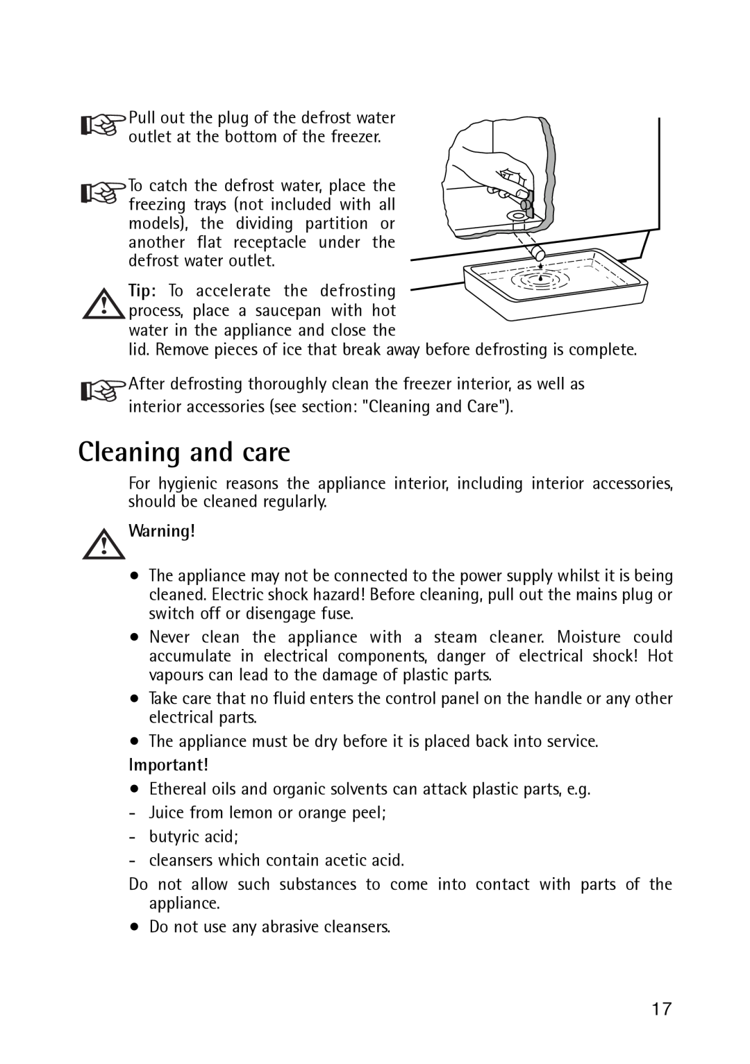 Electrolux 261 GT, 189 GT operating instructions Cleaning and care 