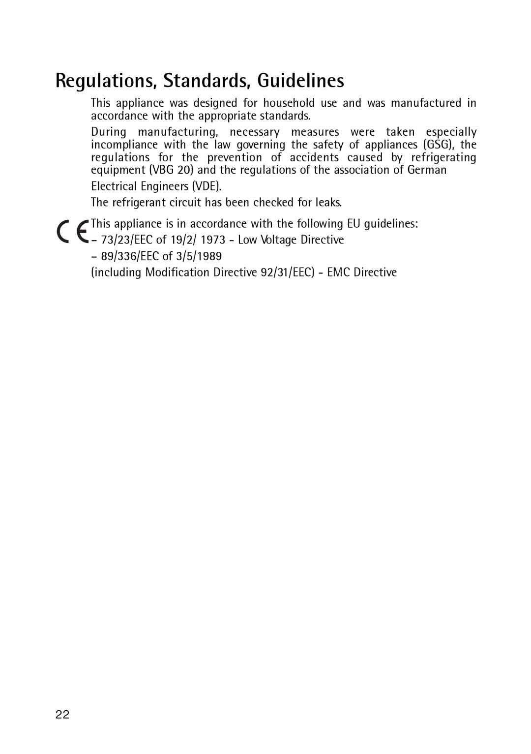Electrolux 189 GT, 261 GT operating instructions Regulations, Standards, Guidelines 