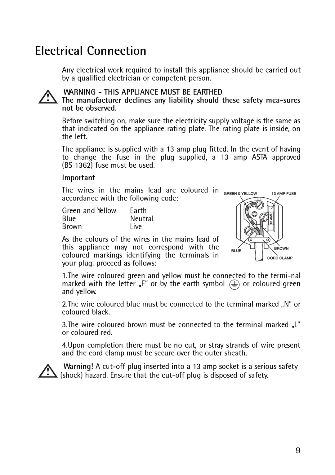 Electrolux 261 GT, 189 GT operating instructions Electrical Connection 