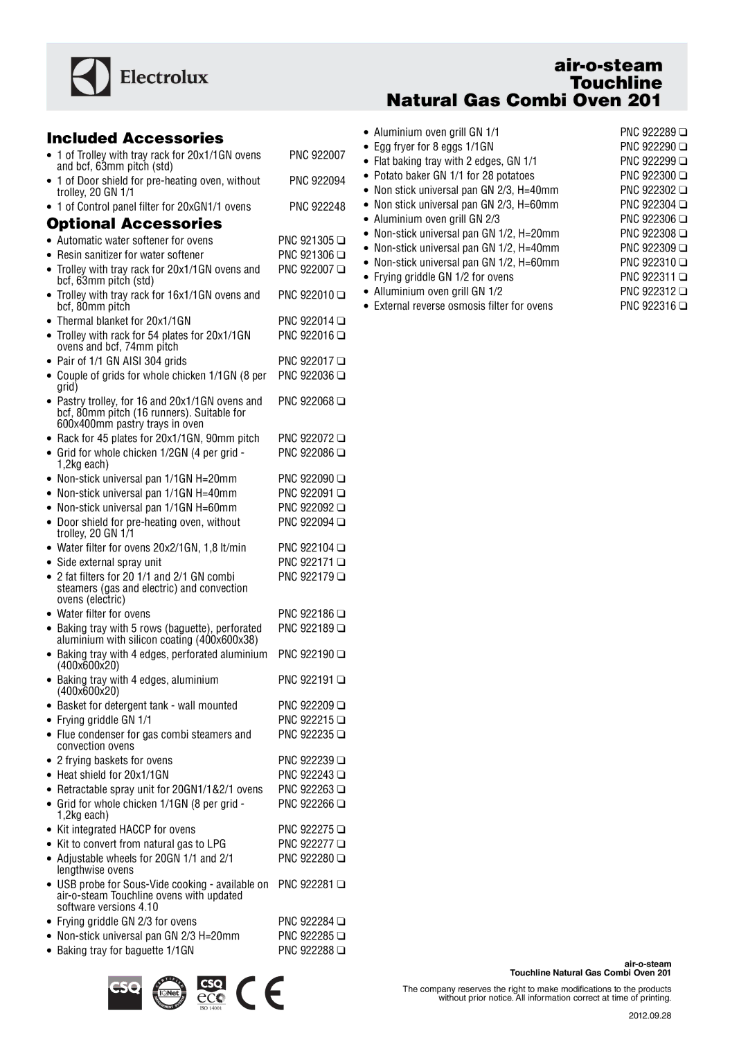 Electrolux 201 manual Included Accessories, Optional Accessories 