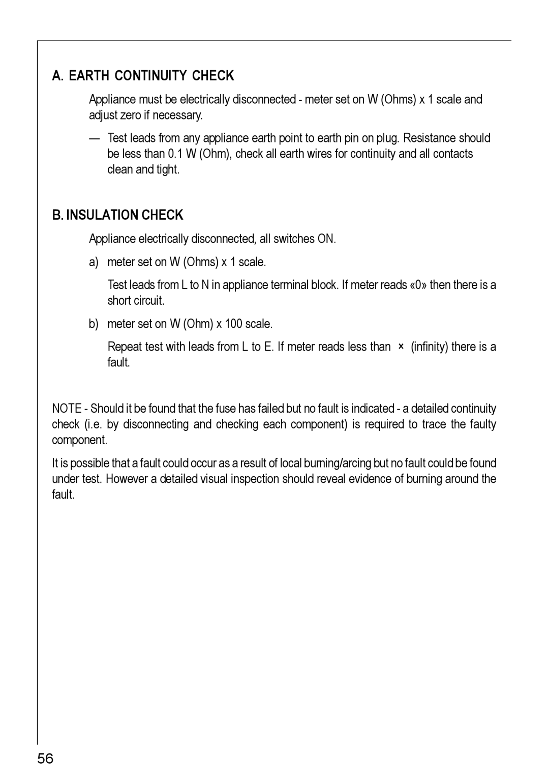 Electrolux 20604 G - 21604, G-11602, G-21602 installation instructions Earth Continuity Check 