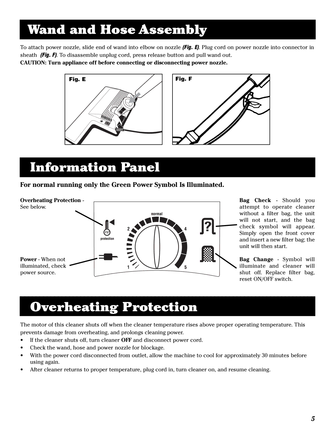 Electrolux 2100 manual Information Panel, Overheating Protection 