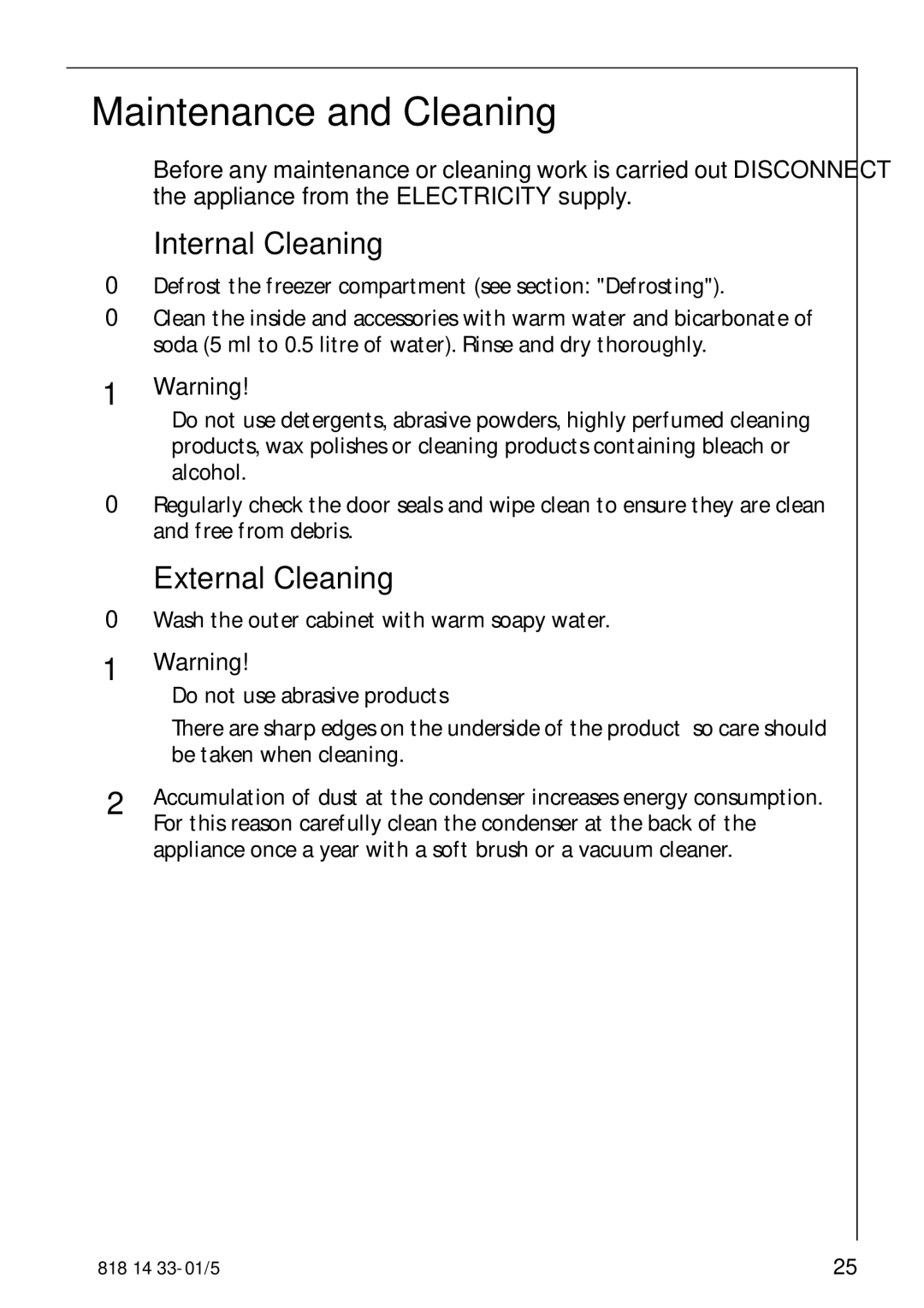 Electrolux 2150-6GS manual Maintenance and Cleaning, Internal Cleaning, External Cleaning 