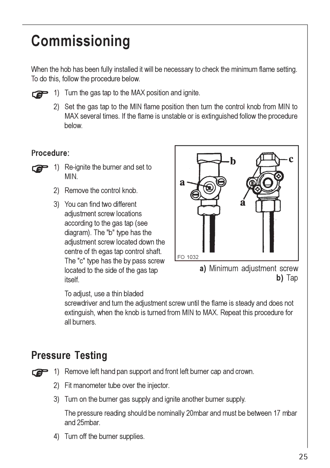 Electrolux 21602 G manual Commissioning, Pressure Testing 