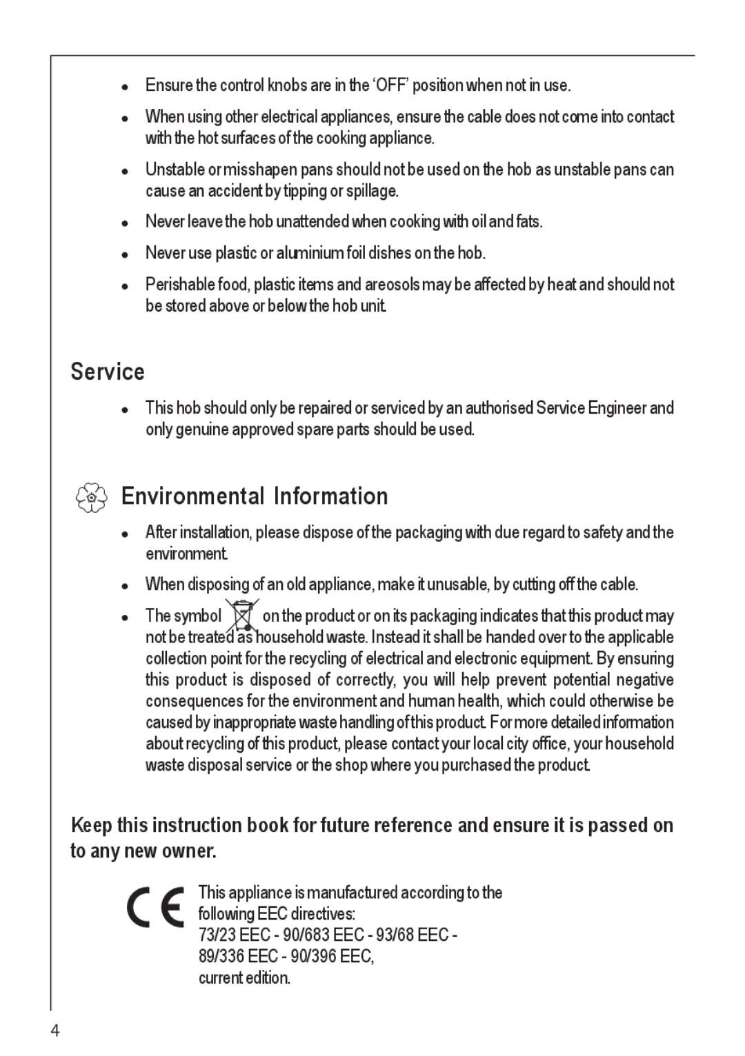 Electrolux 21602 G manual Service, Environmental Information 