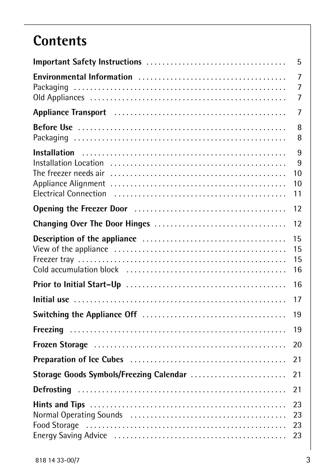 Electrolux 2170-4 operating instructions Contents 