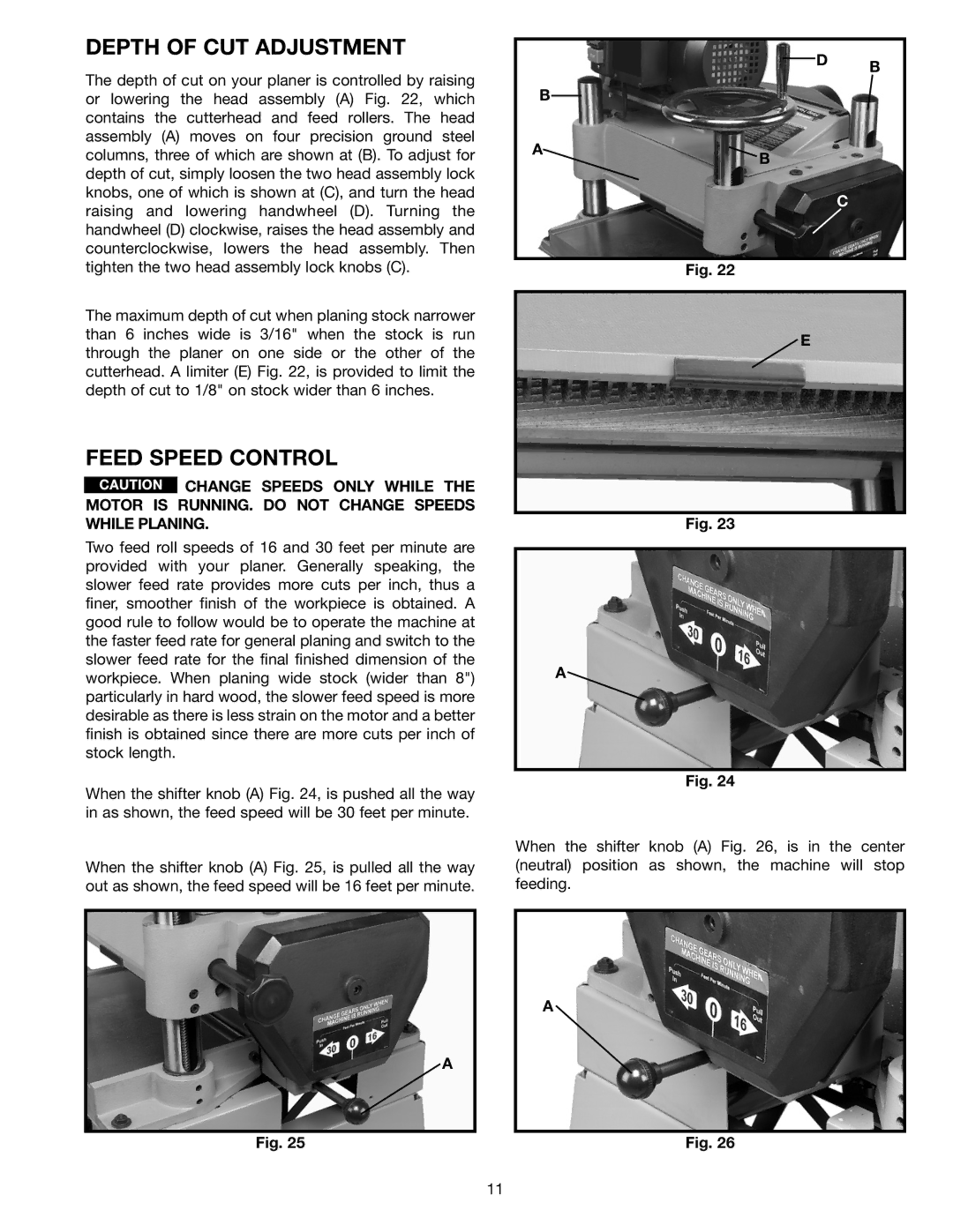 Electrolux 22-785 instruction manual Depth of CUT Adjustment, Feed Speed Control 