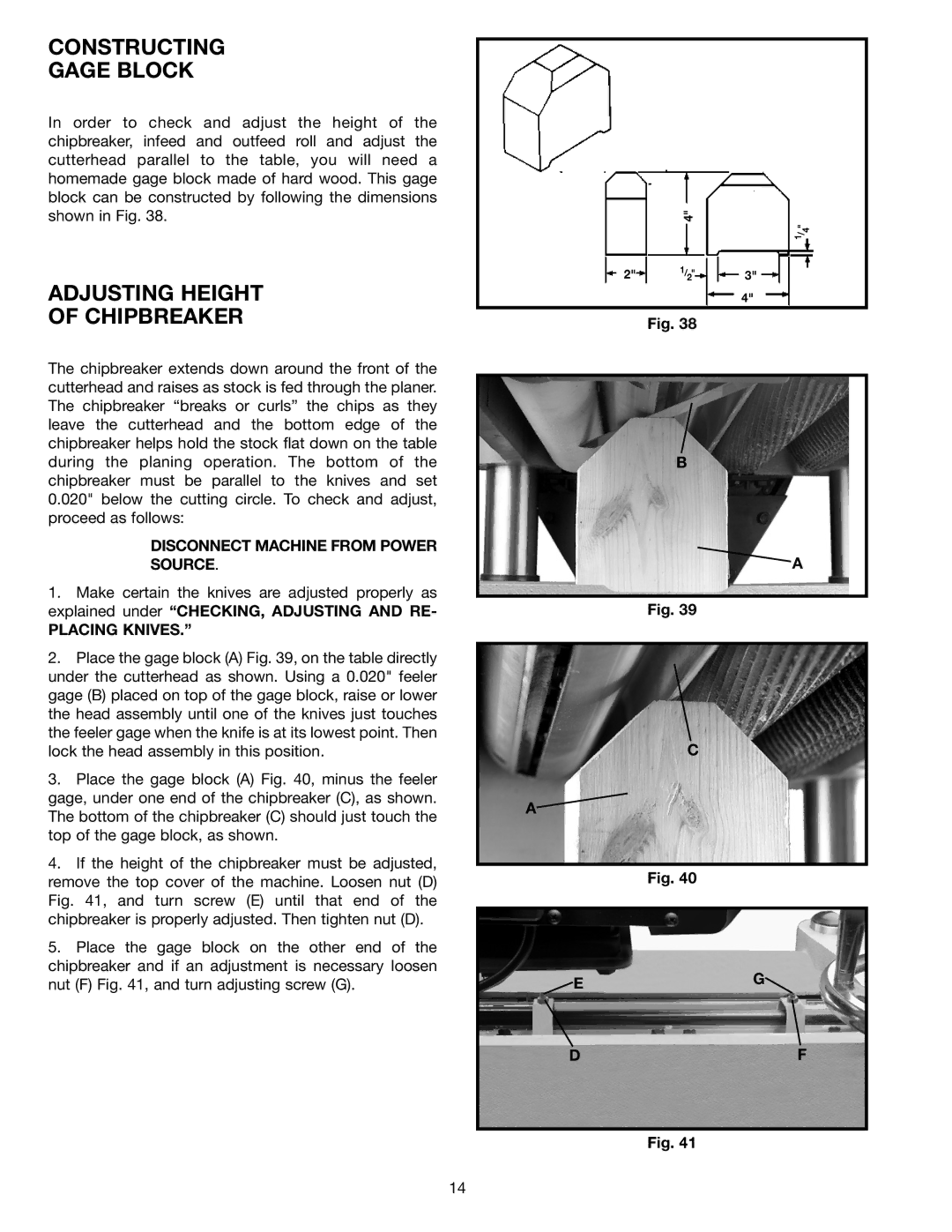 Electrolux 22-785 instruction manual Constructing Gage Block, Adjusting Height Chipbreaker 