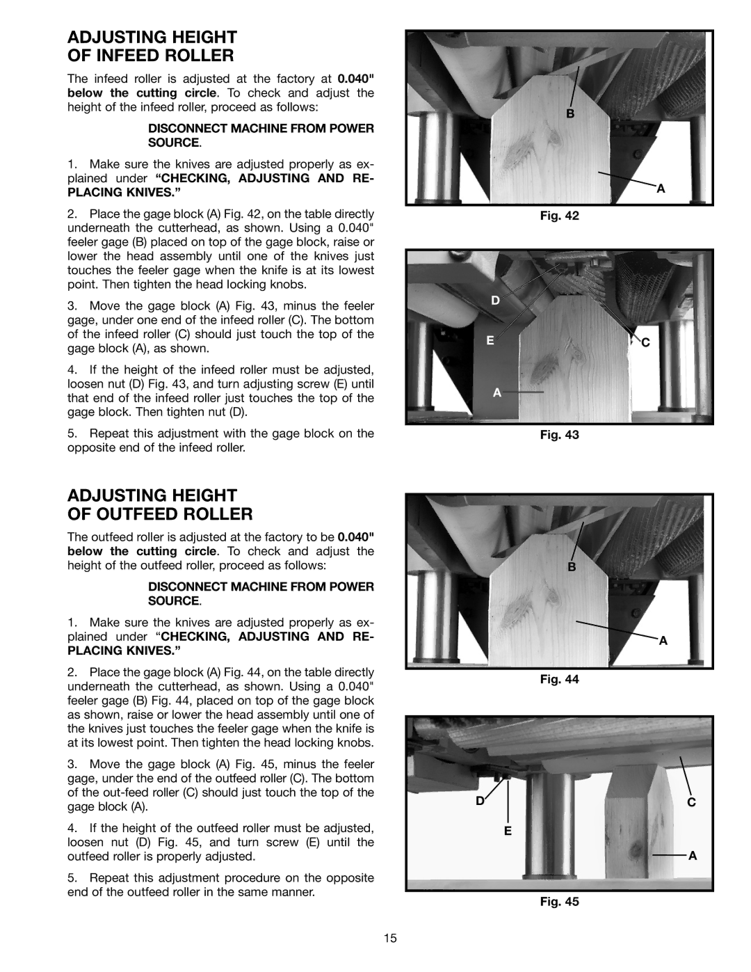 Electrolux 22-785 instruction manual Adjusting Height Infeed Roller, Adjusting Height Outfeed Roller 