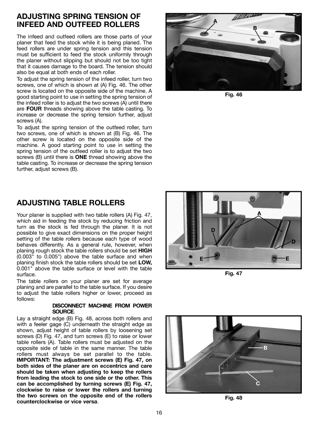 Electrolux 22-785 instruction manual Adjusting Spring Tension of Infeed and Outfeed Rollers, Adjusting Table Rollers 