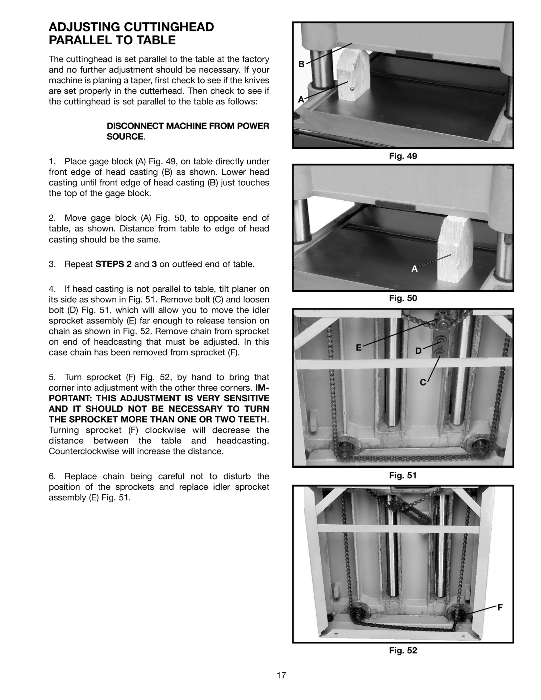 Electrolux 22-785 instruction manual Adjusting Cuttinghead Parallel to Table 