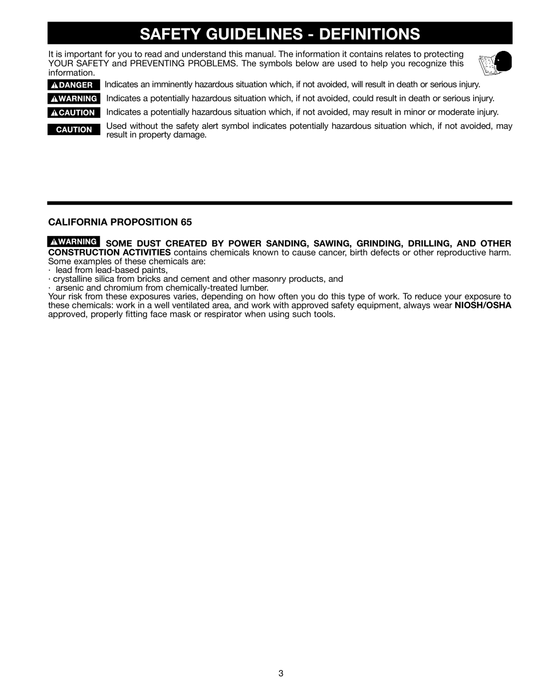 Electrolux 22-785 instruction manual Safety Guidelines Definitions, California Proposition 