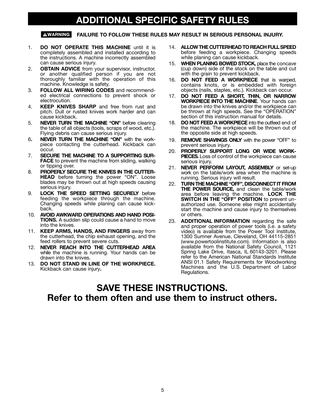 Electrolux 22-785 instruction manual Additional Specific Safety Rules, Refer to them often and use them to instruct others 