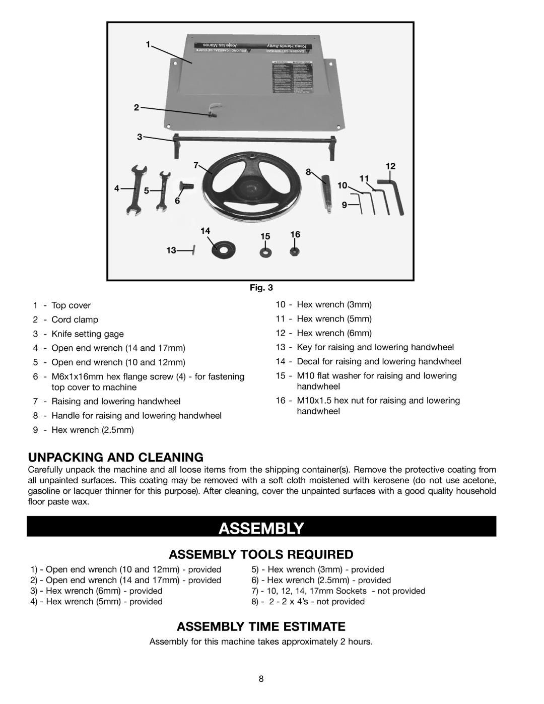 Electrolux 22-785 instruction manual Unpacking and Cleaning, Assembly Tools Required, Assembly Time Estimate 