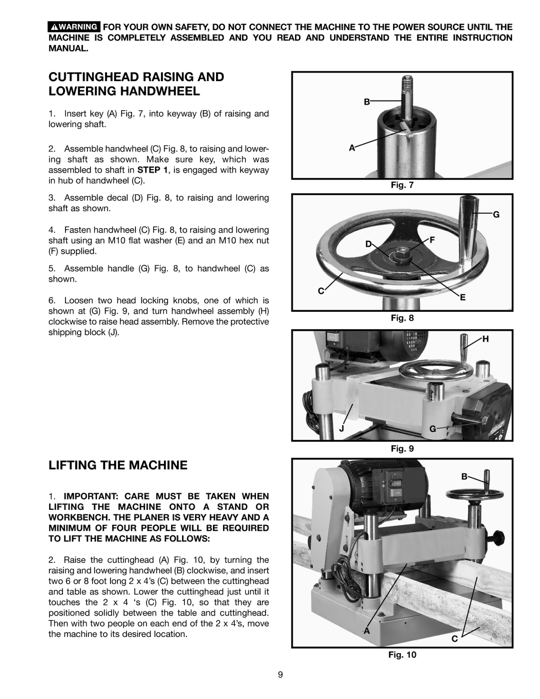 Electrolux 22-785 instruction manual Cuttinghead Raising and Lowering Handwheel, Lifting the Machine 