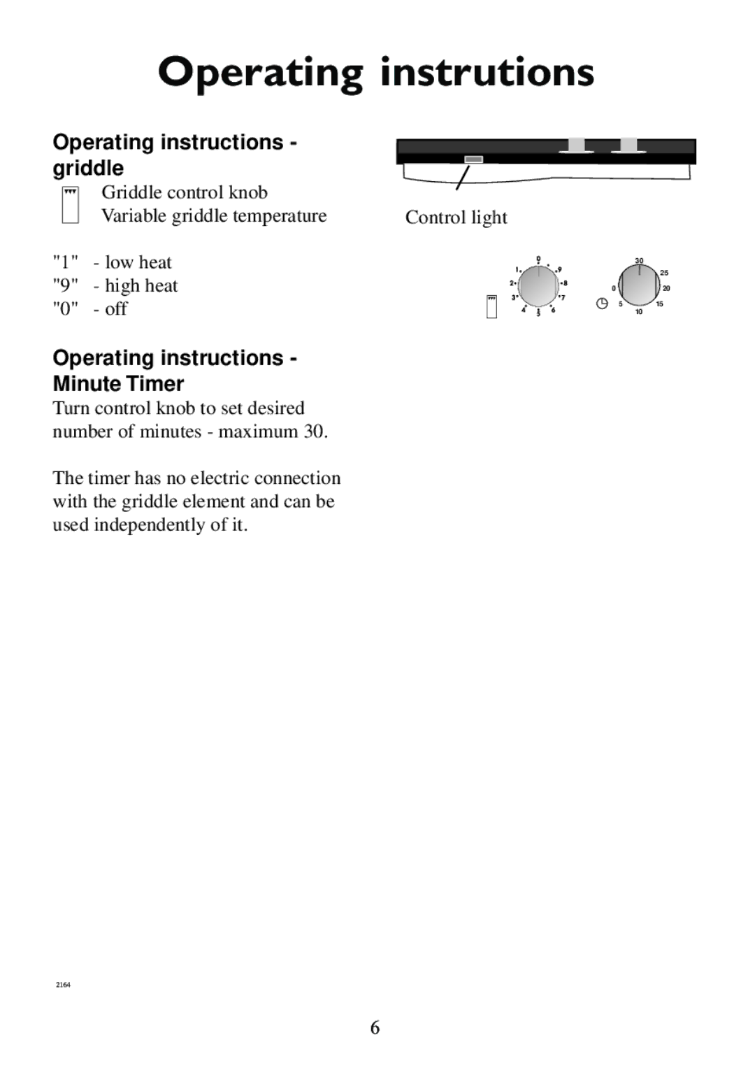 Electrolux 230GR-m manual Operating instrutions, Operating instructions griddle, Operating instructions Minute Timer 