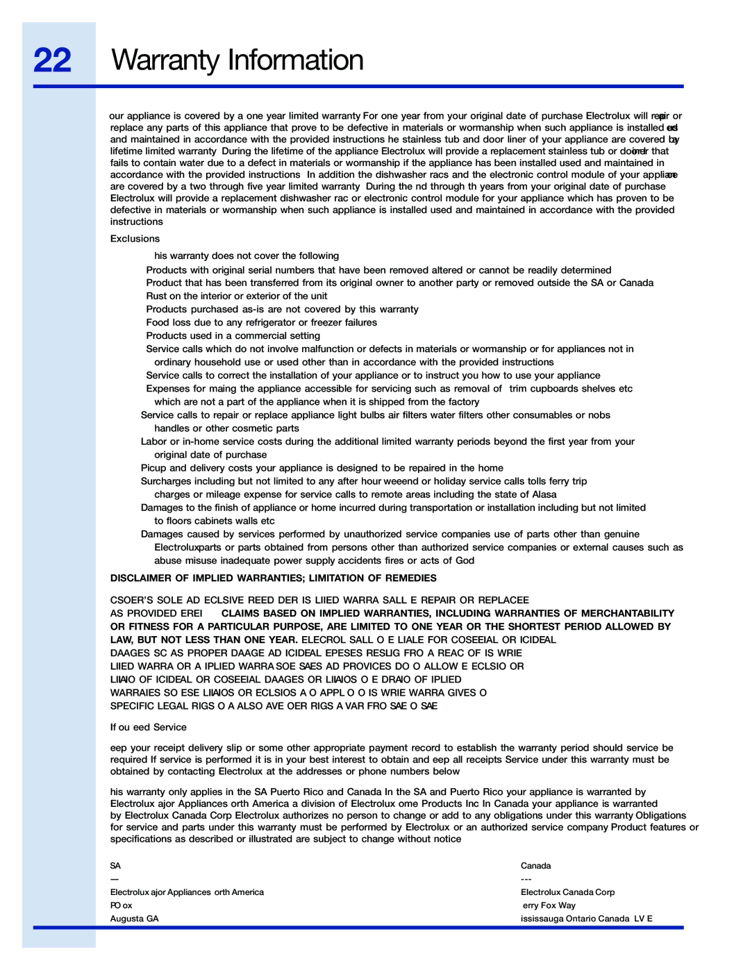 Electrolux 24 manual Warranty Information, Disclaimer of Implied Warranties Limitation of Remedies 