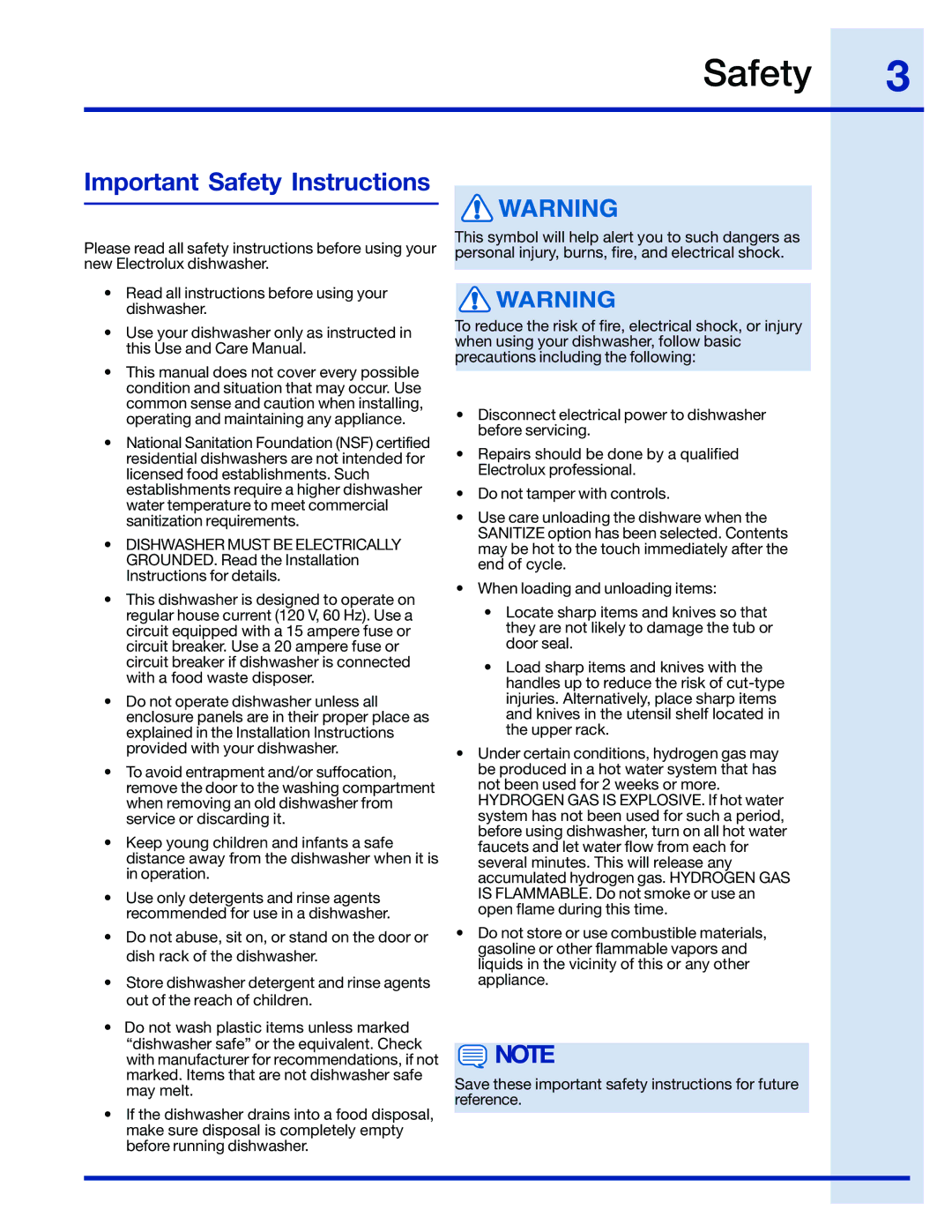 Electrolux 24 manual Important Safety Instructions 