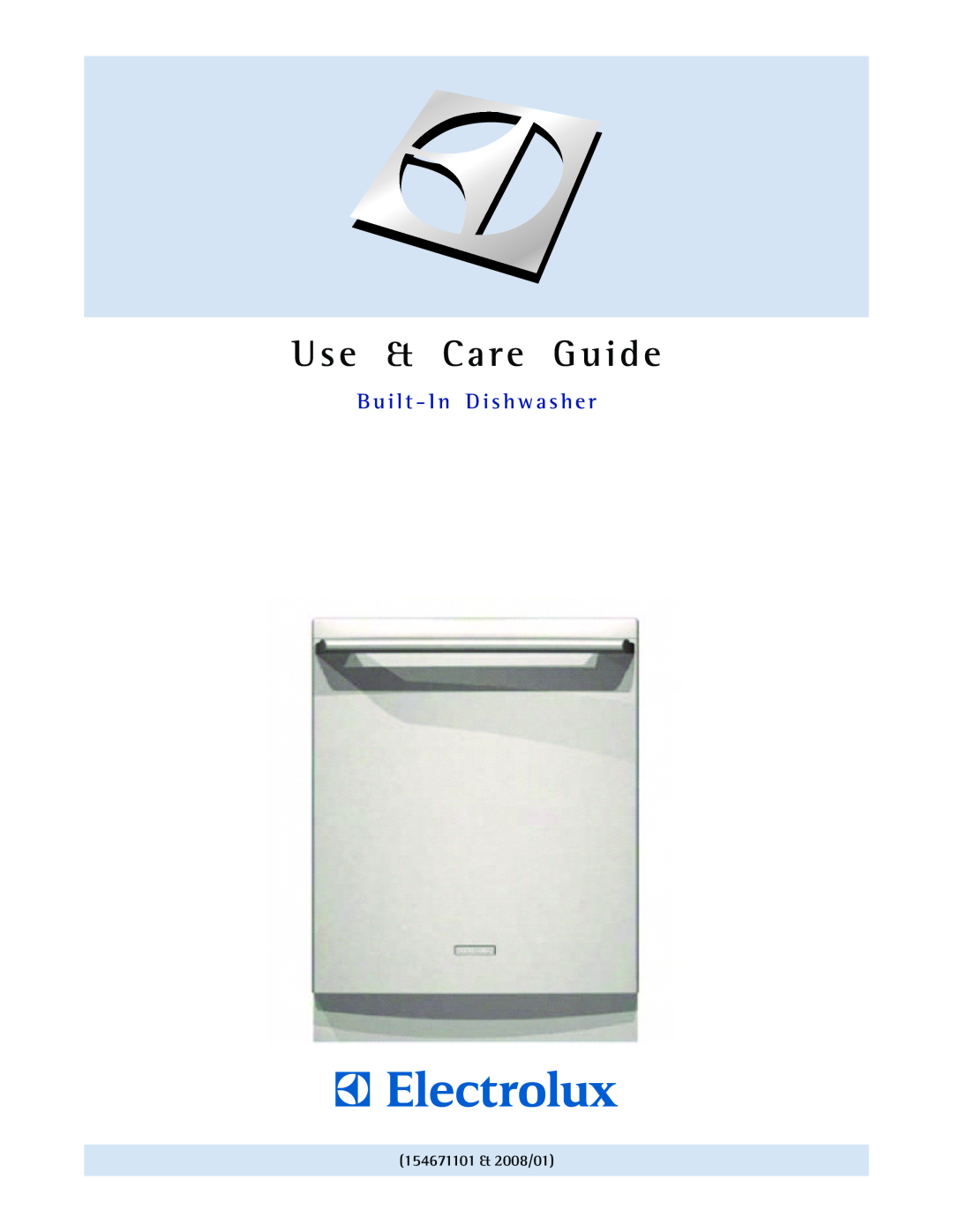 Electrolux 24 manual 154671101 & 2008/01, Use & Care Guide, Guia de Uso y Cuidado Lavavajillas Empotrado 