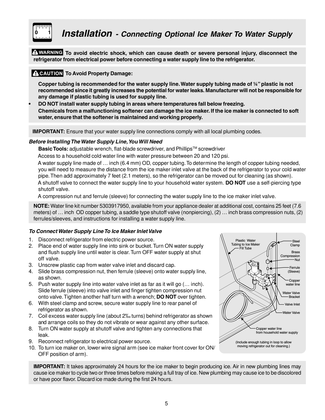 Electrolux 240400112 manual Before Installing The Water Supply Line,You Will Need 