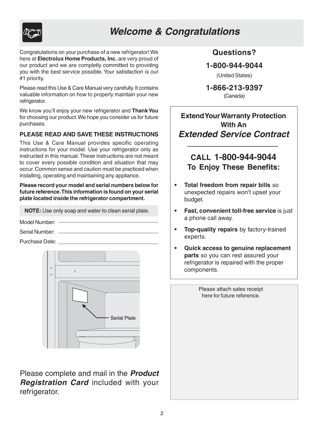 Electrolux 240435506 (0408) manual Welcome & Congratulations, Please Read and Save These Instructions 