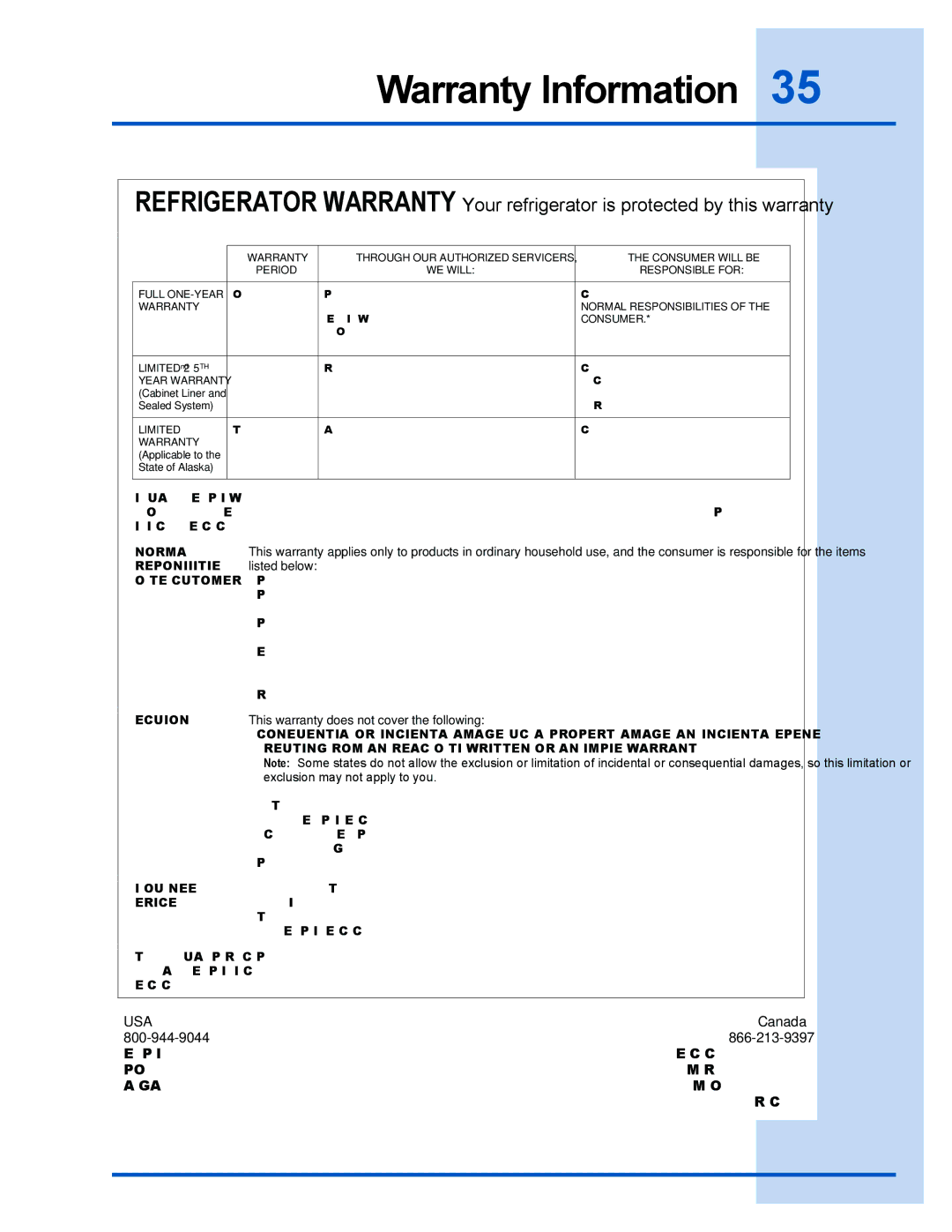 Electrolux 241540102 manual Warranty Information, Consumer 