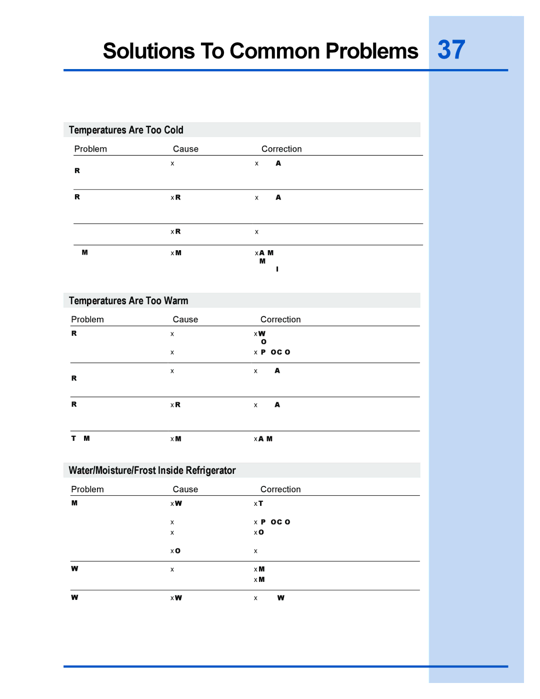 Electrolux 241540102 manual Temperatures Are Too Warm 