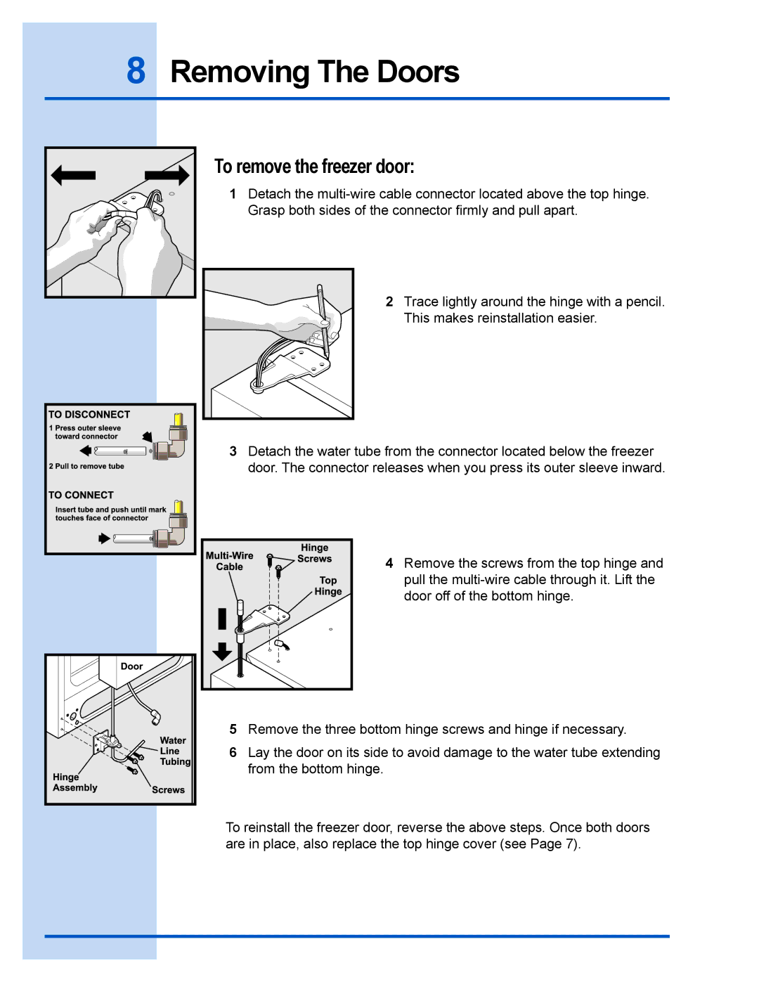 Electrolux 241540102 manual To remove the freezer door 