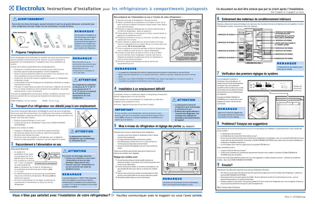 Electrolux 241540201 Préparez l’emplacement, Enlèvement des matériaux de conditionnement intérieurs, Ensuite? 