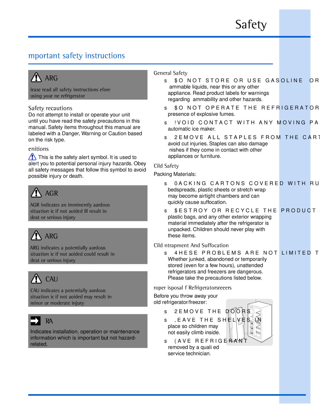 Electrolux 241868902 manual Important safety instructions, Safety Precautions, Definitions 