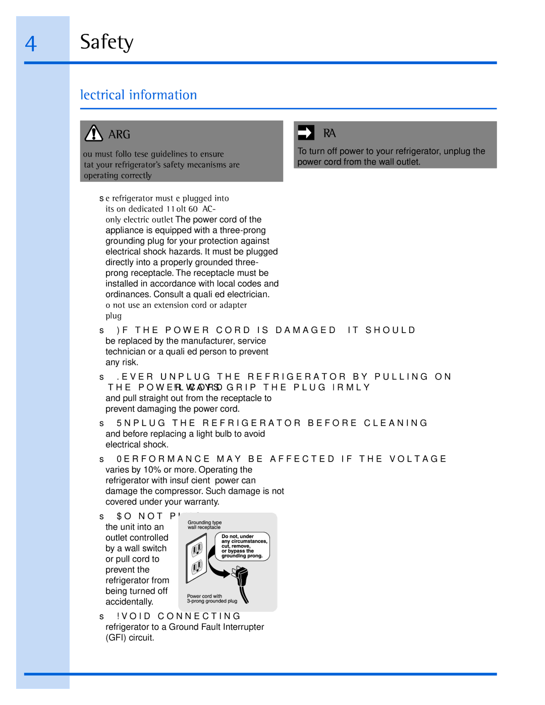 Electrolux 241868902 manual Electrical information 