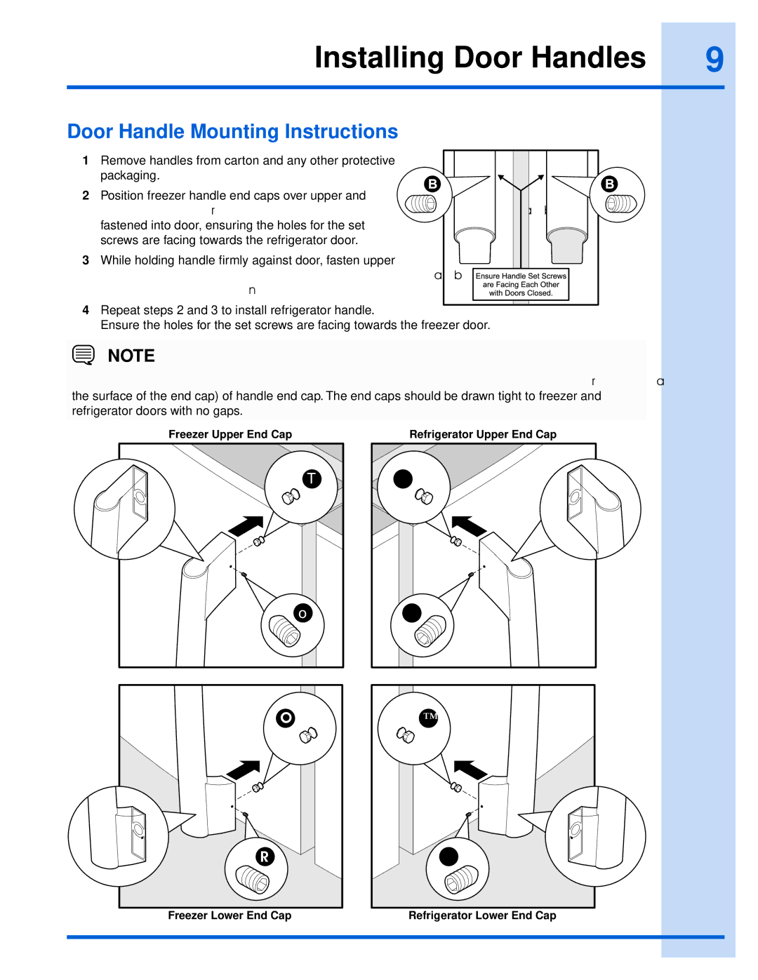 Electrolux 241868902 manual Installing Door Handles, Door Handle Mounting Instructions 