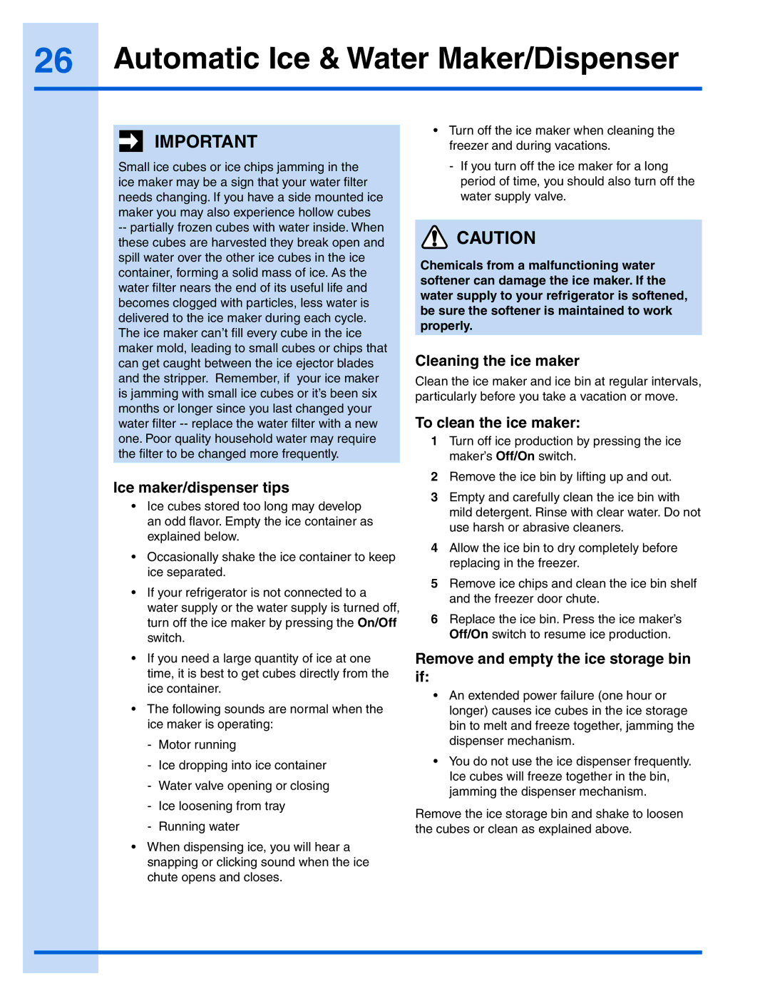 Electrolux 241868904 manual Ice maker/dispenser tips, Cleaning the ice maker, To clean the ice maker 