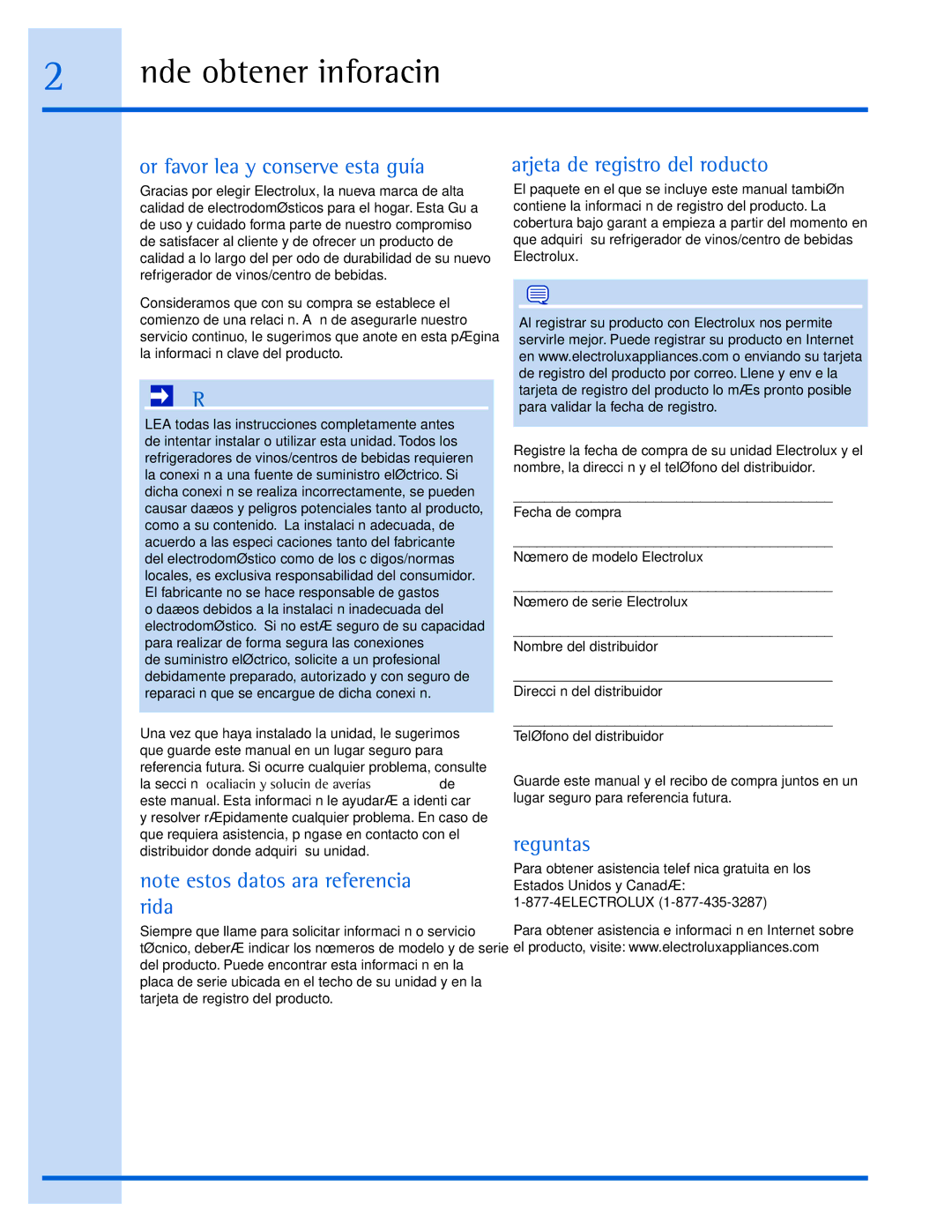 Electrolux 241888406 manual Dónde obtener información, Por favor lea y conserve esta guía, Tarjeta de registro del producto 