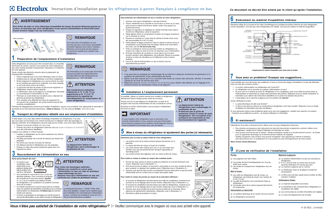 Electrolux EW23BC71 Ces instructions dinstallation ne sont, Electrolux recommande de faire appel à, Portes, Mise à niveau 