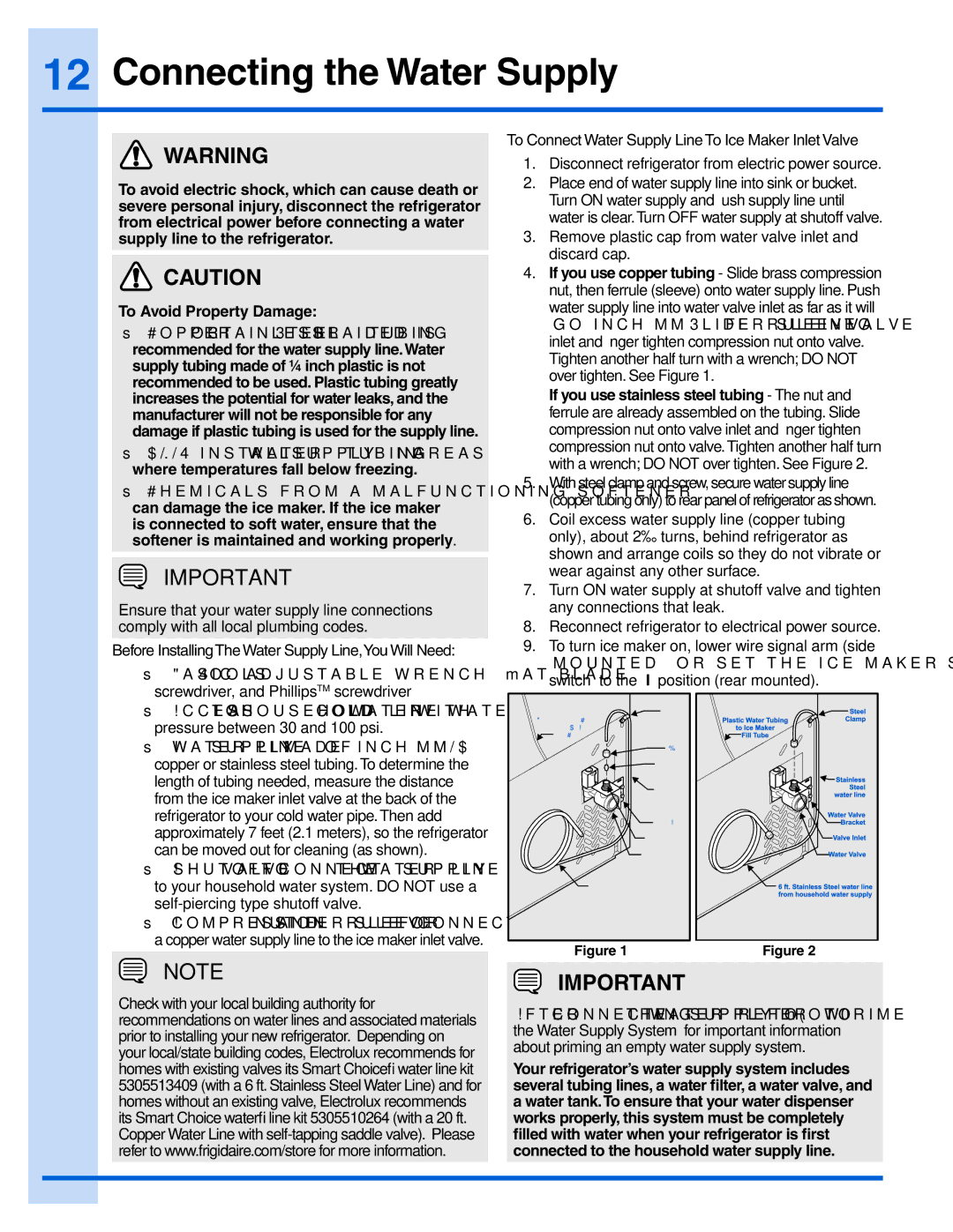 Electrolux 241978401 manual Connecting the Water Supply, To Avoid Property Damage 