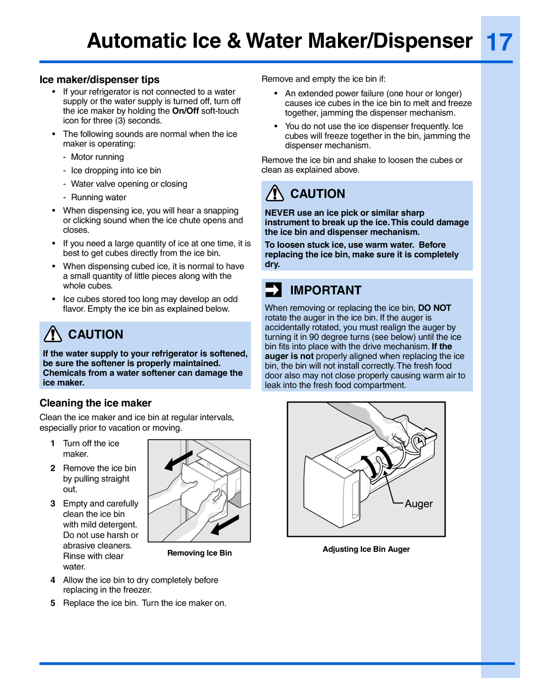 Electrolux 241978401 manual Ice maker/dispenser tips, Cleaning the ice maker 