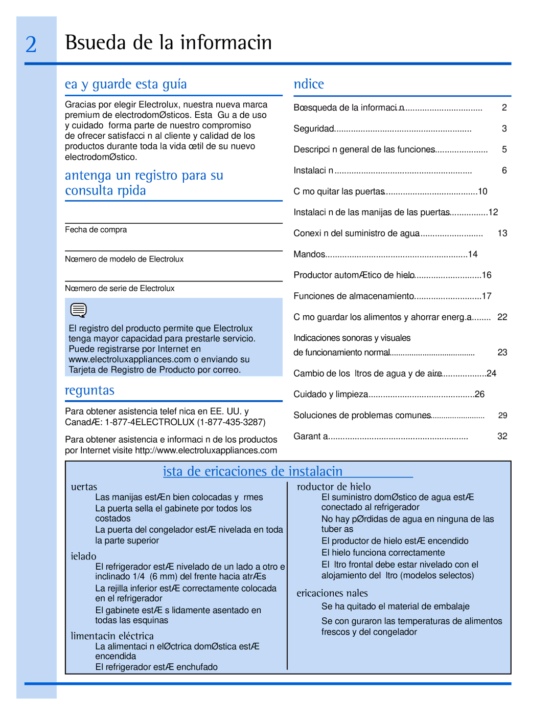 Electrolux 242090301 manual Búsqueda de la información, Lea y guarde esta guía Índice, ¿Preguntas? 